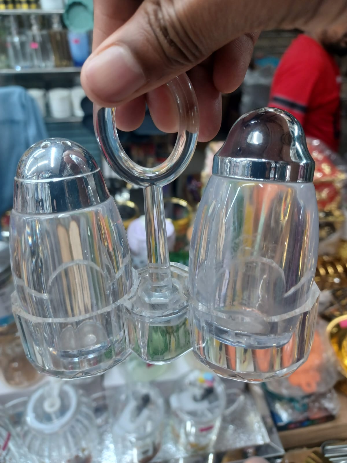 Picture of 1 Set Acrylic Salt and Pepper Shakers Set with Tray for Dining Table Used as Namak Dhani, Shaker, Sprinkler, Spices Dispenser for Home, Kitchen and Restaurant