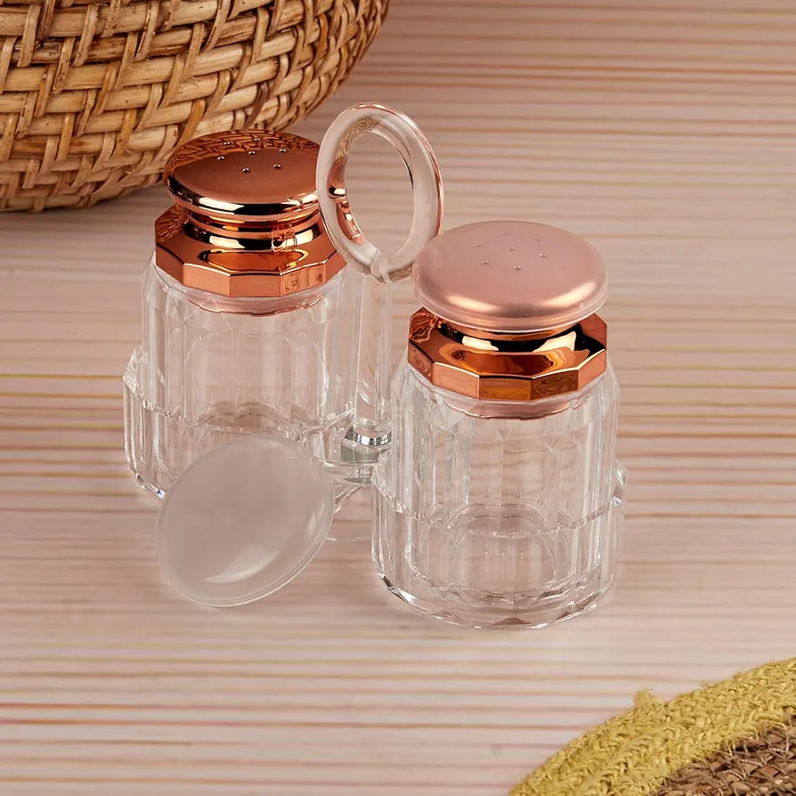 Picture of 1 Set Acrylic Salt and Pepper Shakers Set with Tray for Dining Table Used as Namak Dhani, Shaker, Sprinkler, Spices Dispenser for Home, Kitchen and Restaurant