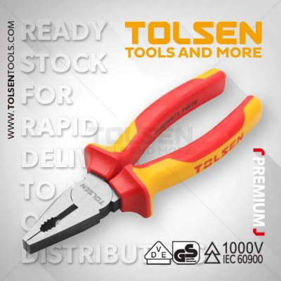 Picture of TOLSEN VDE 1000V Insulated Combination Pliers 160mm (6") VDE/GS certificated V38116 - Kings Trading