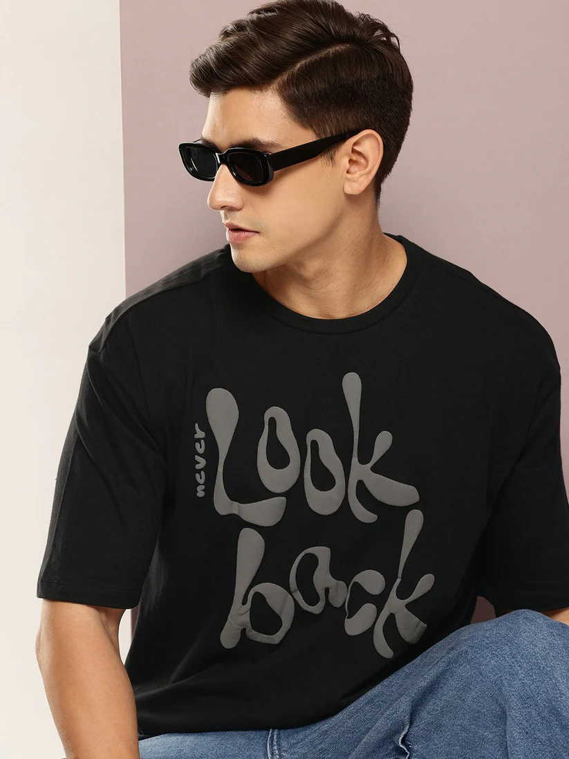 Buy Drop Shoulder Print T-Shirt – Never Lock Back – Black Best Price In Bangladesh