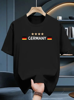 Buy   Drop Shoulder Print T-Shirt – Germany 4 Star – Black  Best Price In Bangladesh