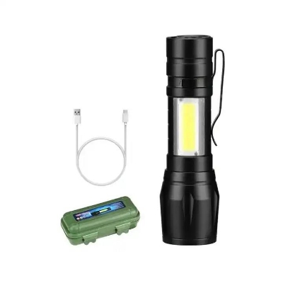 Picture of USB Rechargeable LED Torchlight COB LED Torchlight Micro USB Charging System Handheld Portable Torch of Zoomable With Storage Box