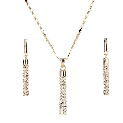 Picture of Fashion women jewelry set earrings necklace set cylindrical rod earrings clavicle chain