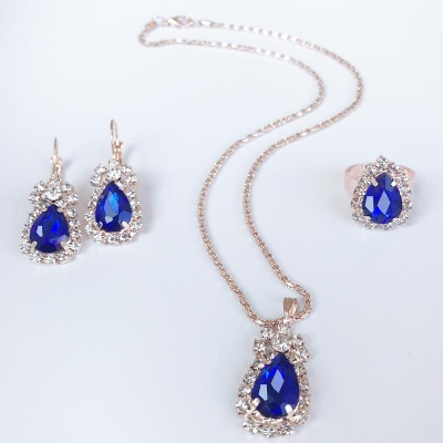 Picture of Gemstone crystal pendant necklace earrings ring necklace Jewelry Set three-piece suit