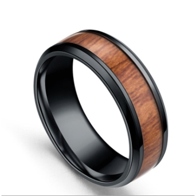 Picture of Rhodium Plated Wholesale Titanium Stainless Steel Wooden Round Rings
