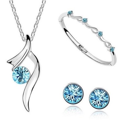 Picture of Fashion Silver Plated Austrian Crystal Necklace Stud Earrings Bracelets Wedding Jewelry Sets