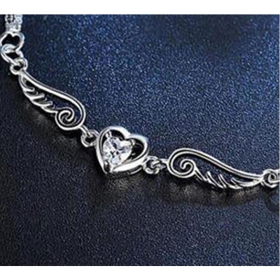 Picture of Silver Zircon Angel Wings Lovers Bracelet Bangles for Women Jewelry Gifts