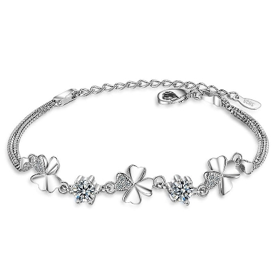 Picture of Silver Women Jewelry Top Quality Crystal Clover Bracelets