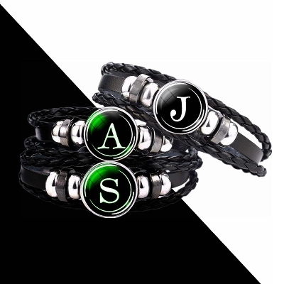 Picture of 26 Letter Bracelet Glowing Bracelet Luminous Jewelry Personalized Name Letters Jewelry Black Leather Bracelet Glow In The Dark M