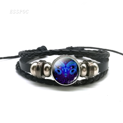 Picture of Zodiac Sign Glass Cabochon Bracelets Men Women Woven Bracelet Constellations Luminous Bracelet Charm Jewelry - Bracelet For Men