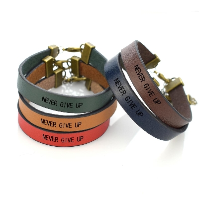 Picture of Simple Design Vintage Leather Bracelet Engraved Words Hakuna Matata Inspirational Dream Bracelets for Kids Sons Daughters Gifts - Bracelet For Men