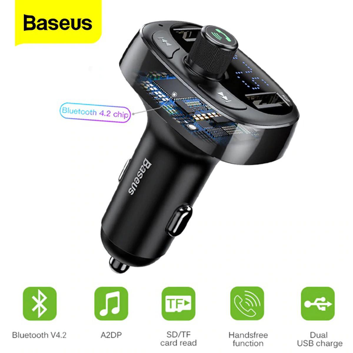 Picture of Baseus Bluetooth 4.2 Car Charger Kit FM Transmitter Handsfree Audio MP3 Player 3.4A Dual USB Aux Modulator Mobile Phone Charger