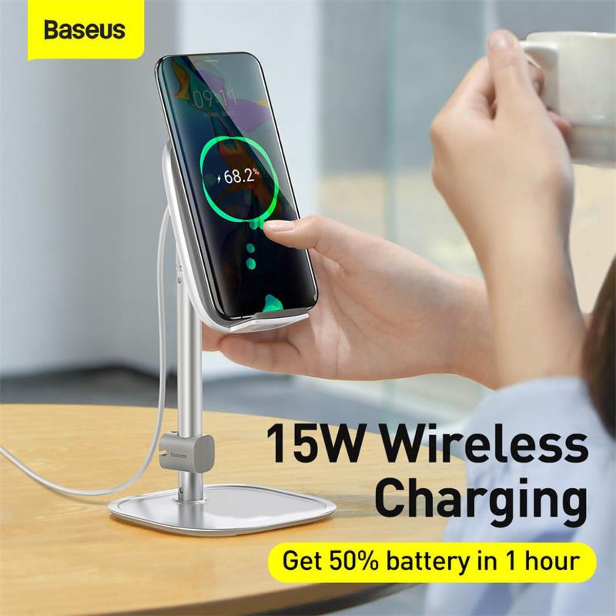 Picture of Baseus Telescopic Desktop Holder Stand with 15W Wireless Charger For Universal Mobile Phone Tablet Holder Adjustable Angle Stand