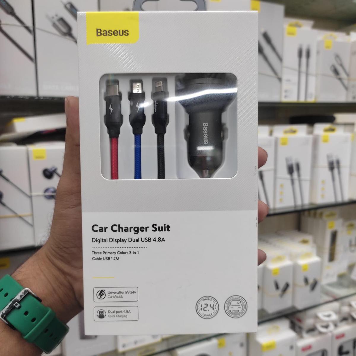 Picture of Baseus 24W Dual USB Ports 4.8A Car Charger with Digital Display + 1.2m 3 in 1 Cable