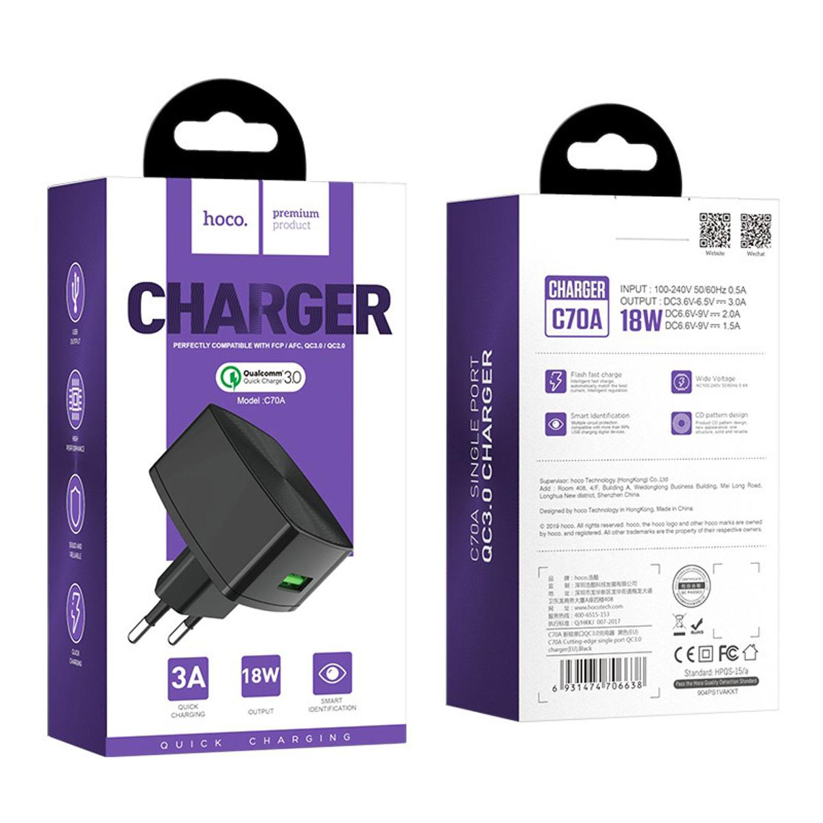 Picture of Hoco C70A Cutting-edge single port QC3.0 Charger(EU) – black