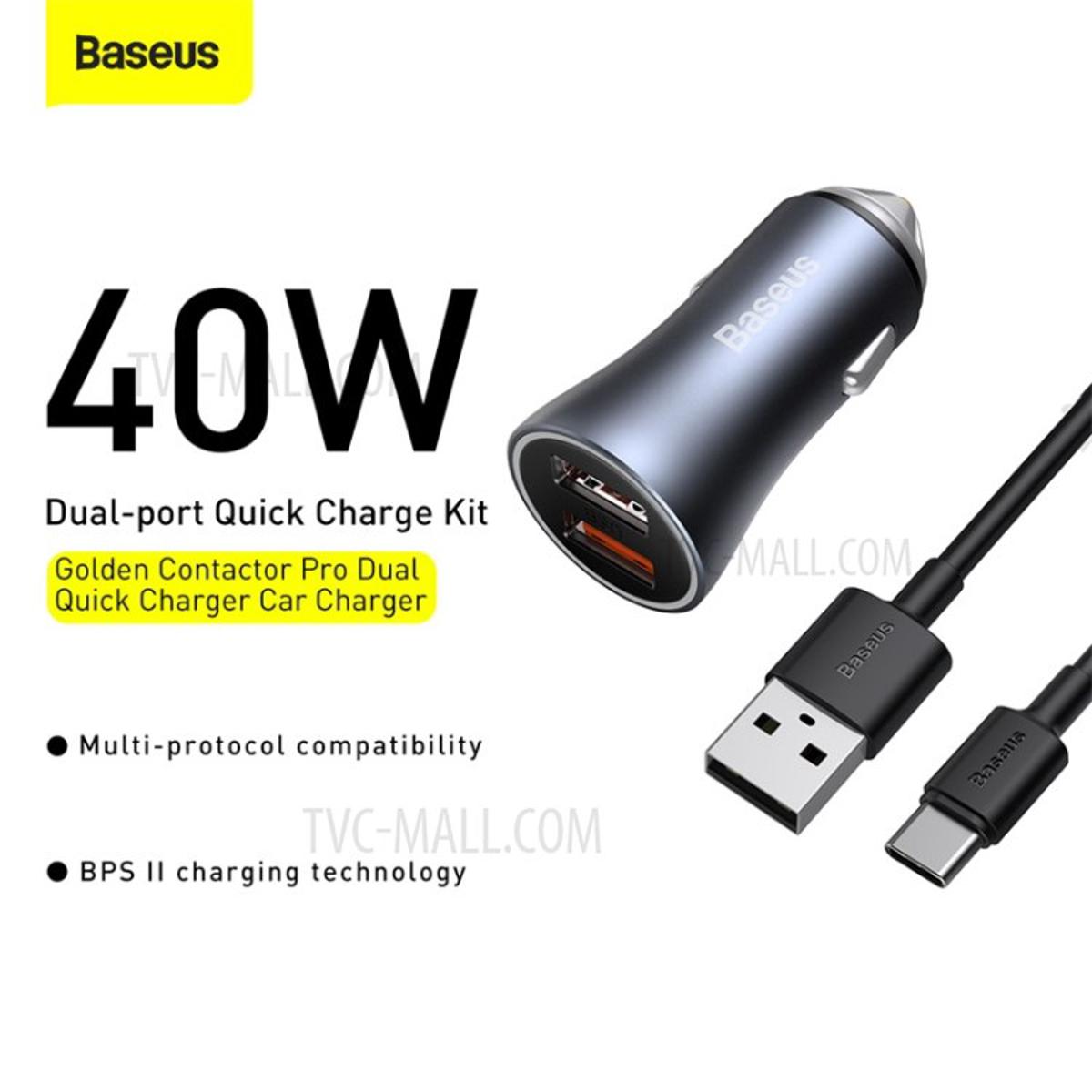 Picture of BASEUS Golden Contactor Pro Dual USB Quick Charger Car Charger 40W[with USB to Type-C Data Cable]