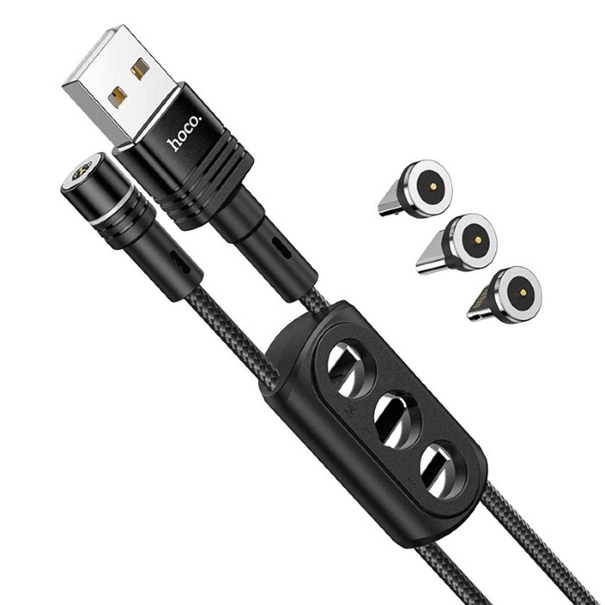 Picture of HOCO U98 Magnetic Charging Cable Type-C Port Micro USB Port Lightning Port Braided Wire-1.2M
