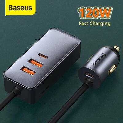 Picture of Baseus 120W Car Charger Quick Charger QC 3.0 PD 3.0 Type-C USB Charger Portable USB Phone Charger