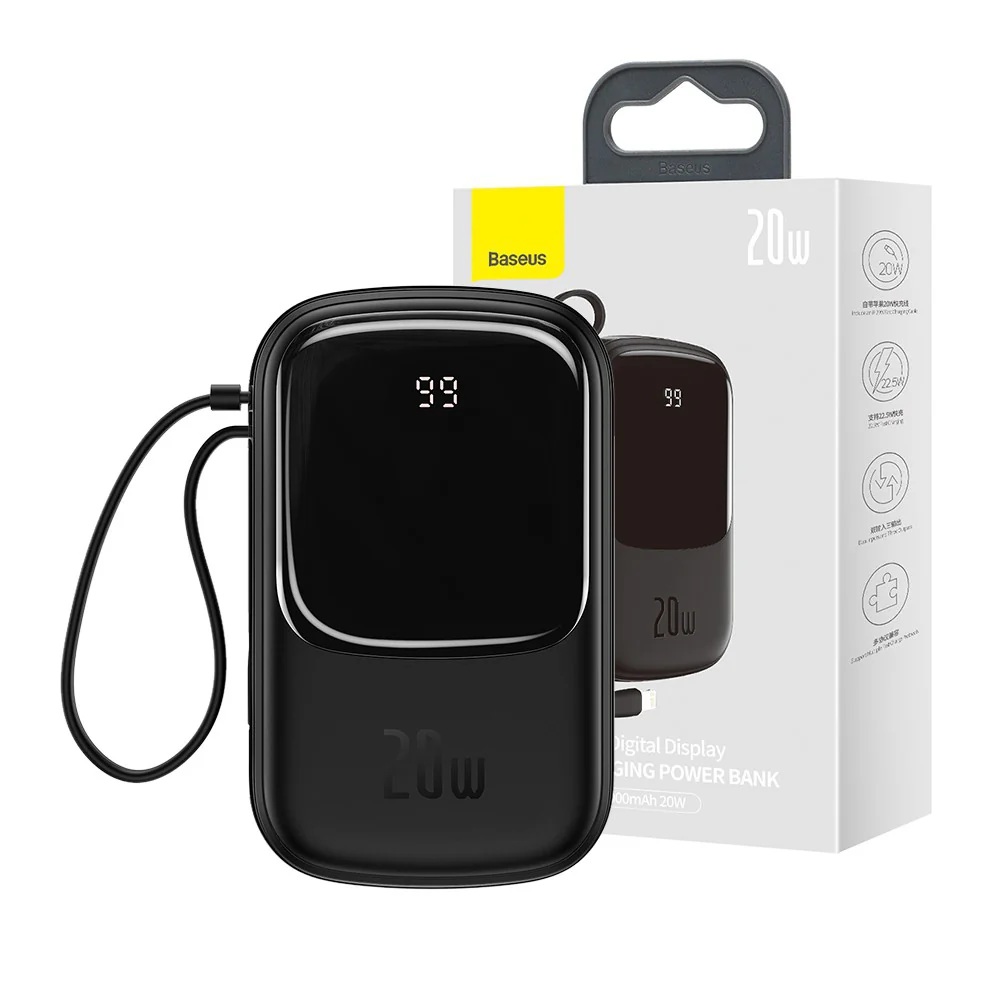 Picture of Baseus 20000mAh 20W Qpow Digital Display Quick Charging Power Bank White with iphone Cable