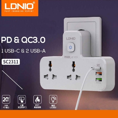 Picture of LDNIO Power Strip 2 Port with 2 USB and 1 USB-C PD & QC3.0 EU (SC2311)