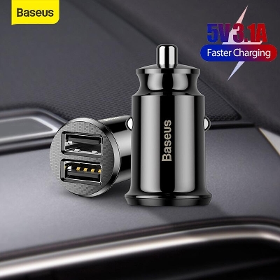 Picture of Baseus Mini Dual USB Car Charger 5V 3.1A Fast Charging 2 Port USB Phone Auto Charger Adapter