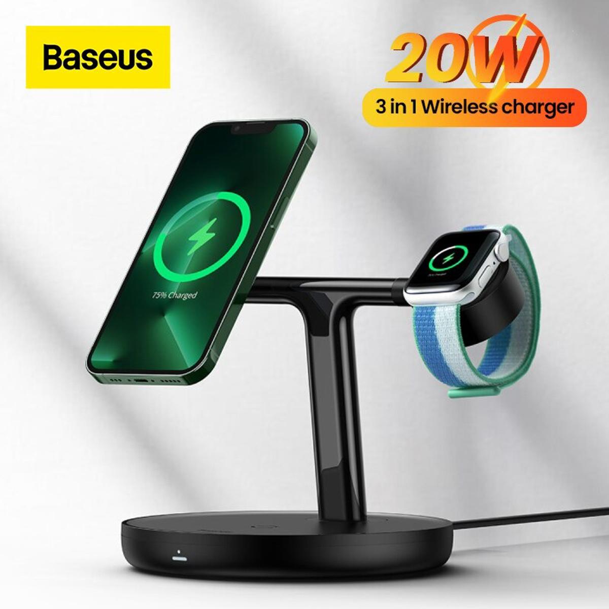 Picture of Baseus Swan 3 in 1 Magnetic Wireless Charger Stand 20W for iP_13 12 Pro Max Watch 6 SE Air_pro 2 3 Charger Stand