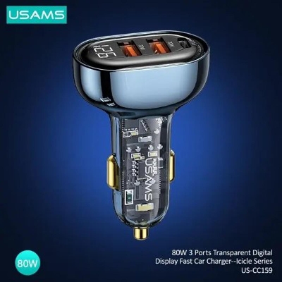 Picture of USAMS US-CC159 80W Dual USB + Type-C Digital Display Car Charger