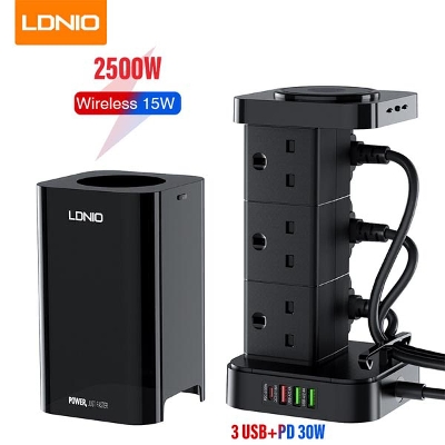 Picture of LDNIO SKW6457 6 Outlet USB Tower Extension Power Socket with 15W Wireless Charger