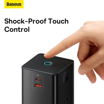 Picture of Baseus  65W Digital Power Strip Touch Control 3AC Sockets Surge Protector Retractable Cable GaN Fast Charging For iPhone14