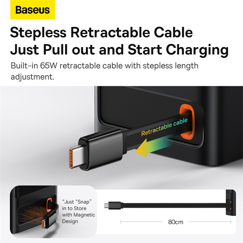 Picture of Baseus  65W Digital Power Strip Touch Control 3AC Sockets Surge Protector Retractable Cable GaN Fast Charging For iPhone14