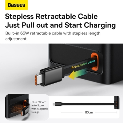 Picture of Baseus  65W Digital Power Strip Touch Control 3AC Sockets Surge Protector Retractable Cable GaN Fast Charging For iPhone14