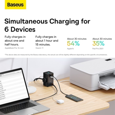 Picture of Baseus  65W Digital Power Strip Touch Control 3AC Sockets Surge Protector Retractable Cable GaN Fast Charging For iPhone14
