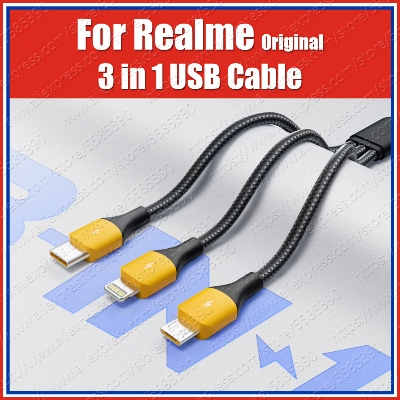 Picture of Realme 3 in 1 PET Weave Type C Lightning Micro USB Cable VOOC Dart Warp 10W 1.2M