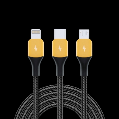 Picture of Realme 3 in 1 PET Weave Type C Lightning Micro USB Cable VOOC Dart Warp 10W 1.2M