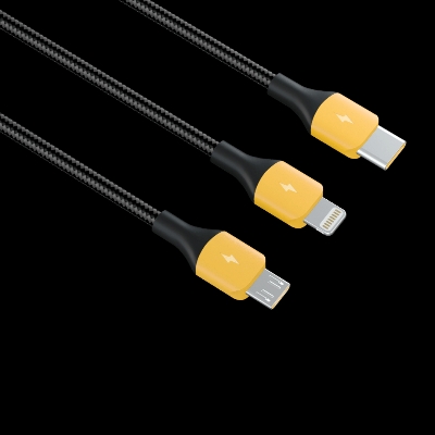 Picture of Realme 3 in 1 PET Weave Type C Lightning Micro USB Cable VOOC Dart Warp 10W 1.2M