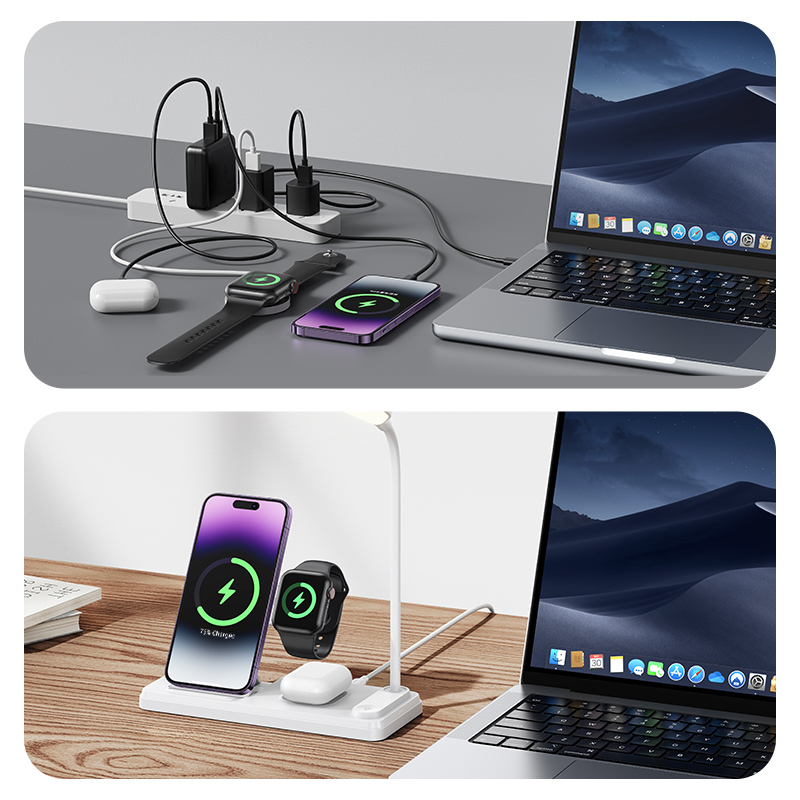 Picture of Usams  Cd195 15W 4 In 1 Desk Table Lamp Magic Wireless Charger With Phone Holder Wireless Charger Stand