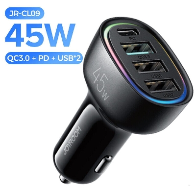 Picture of JOYROOM JR-CL09 Fast Charging Car Charger 45W PD+QC 3.0+Dual USB 4 Ports | Black