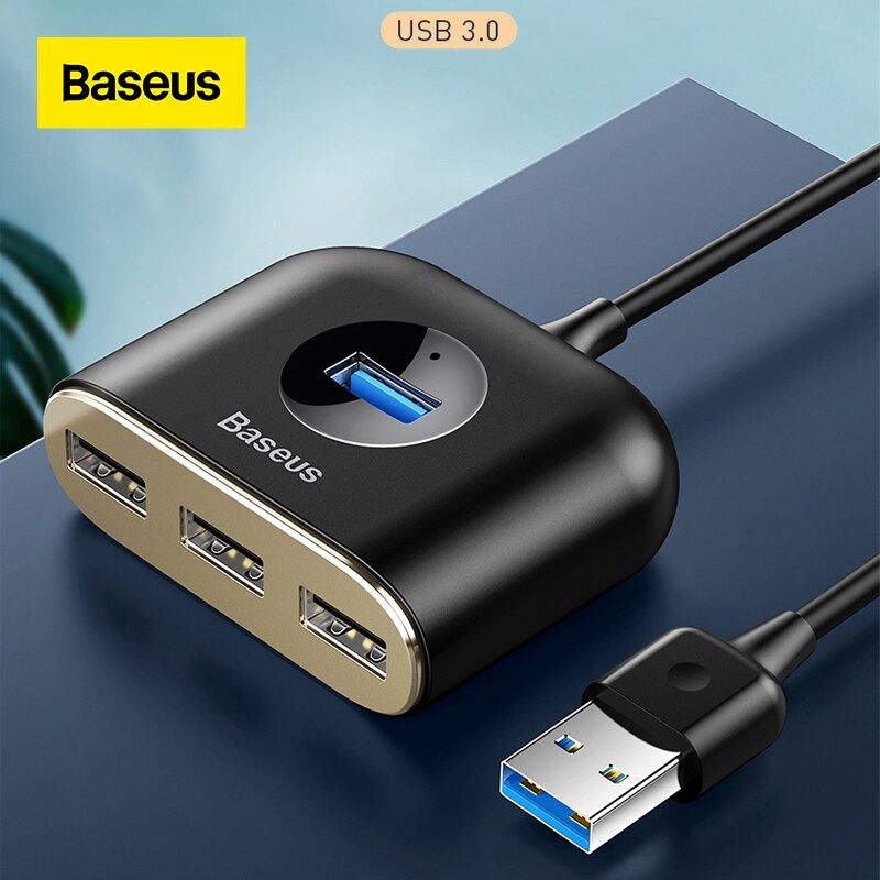 Picture of Baseus Square Round 4 in 1 USB HUB Adapter (USB3.0 TO USB3.0  1 + USB2.0  3) 1m Black