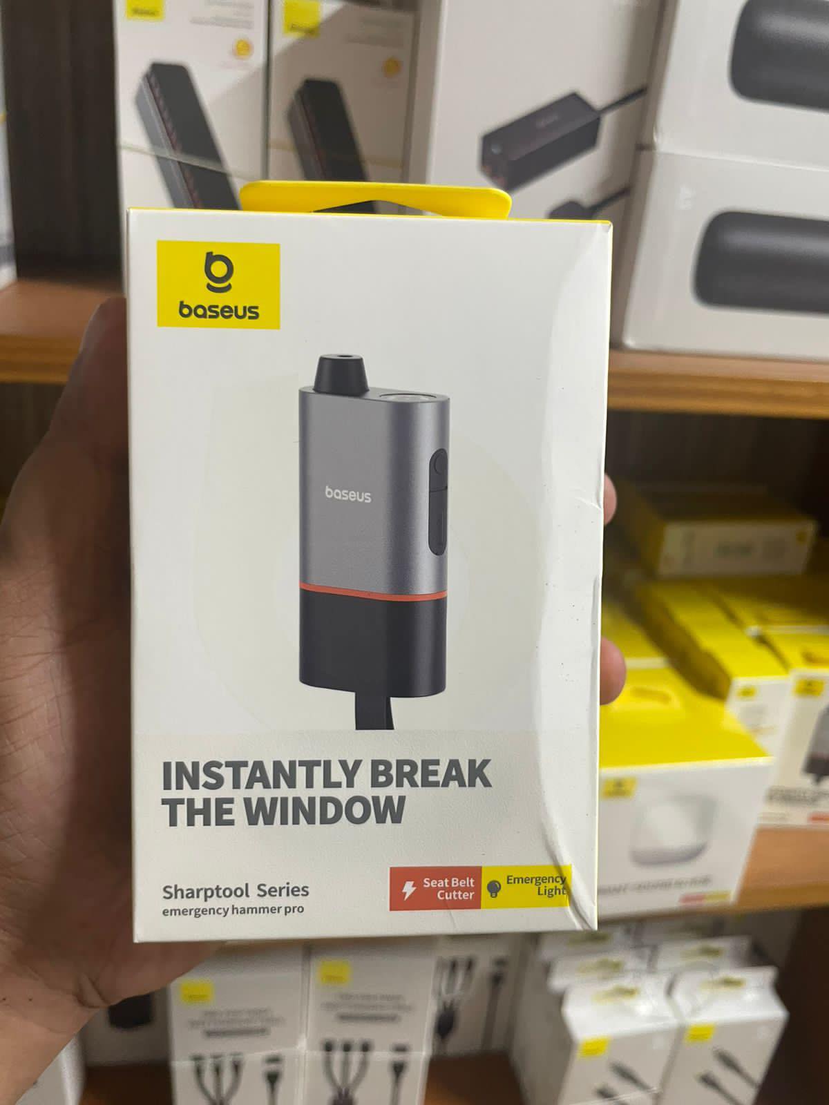 Picture of Baseus Car Safety Hammer 3 in 1 Emergency Glass Window Breaker Seat Belt Cutter Life-Saving Escape Car Emergency Lamp with 4 Lighting Modes Belt Cutter