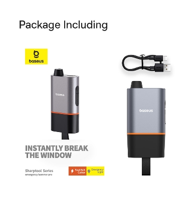 Picture of Baseus Car Safety Hammer 3 in 1 Emergency Glass Window Breaker Seat Belt Cutter Life-Saving Escape Car Emergency Lamp with 4 Lighting Modes Belt Cutter