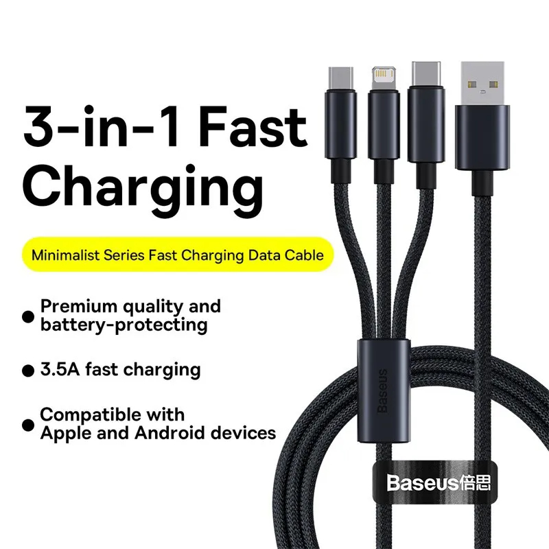 Picture of Baseus Minimalist 3 in 1 M+L+C 3.5A charging cable 1.2m