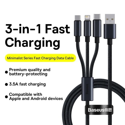 Picture of Baseus Minimalist 3 in 1 M+L+C 3.5A charging cable 1.2m