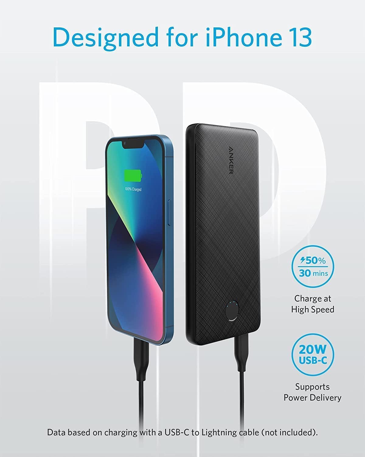 Picture of Anker A1245  Portable Charger, USB-C Portable Charger 10K with 20W Power Delivery, Power Bank (PowerCore Slim 10K PD)