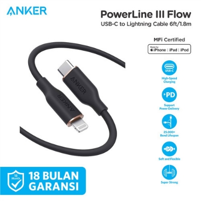 Picture of Anker PowerLine III Flow USB-C To Lightning Cable-3ft Black