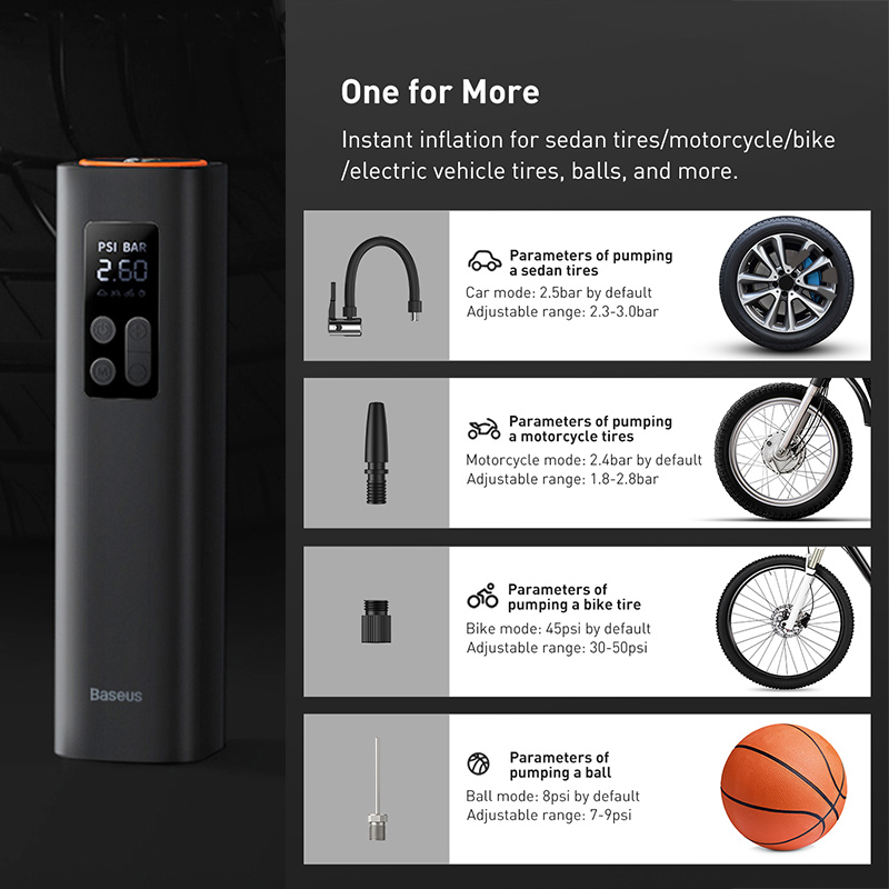 Picture of বেসিউস Mini Car Air Compressor 12V 150PSI Portable Car Tire Inflator Smart Digital Inflatable Pump For Car Bicycle Boat Air Pump