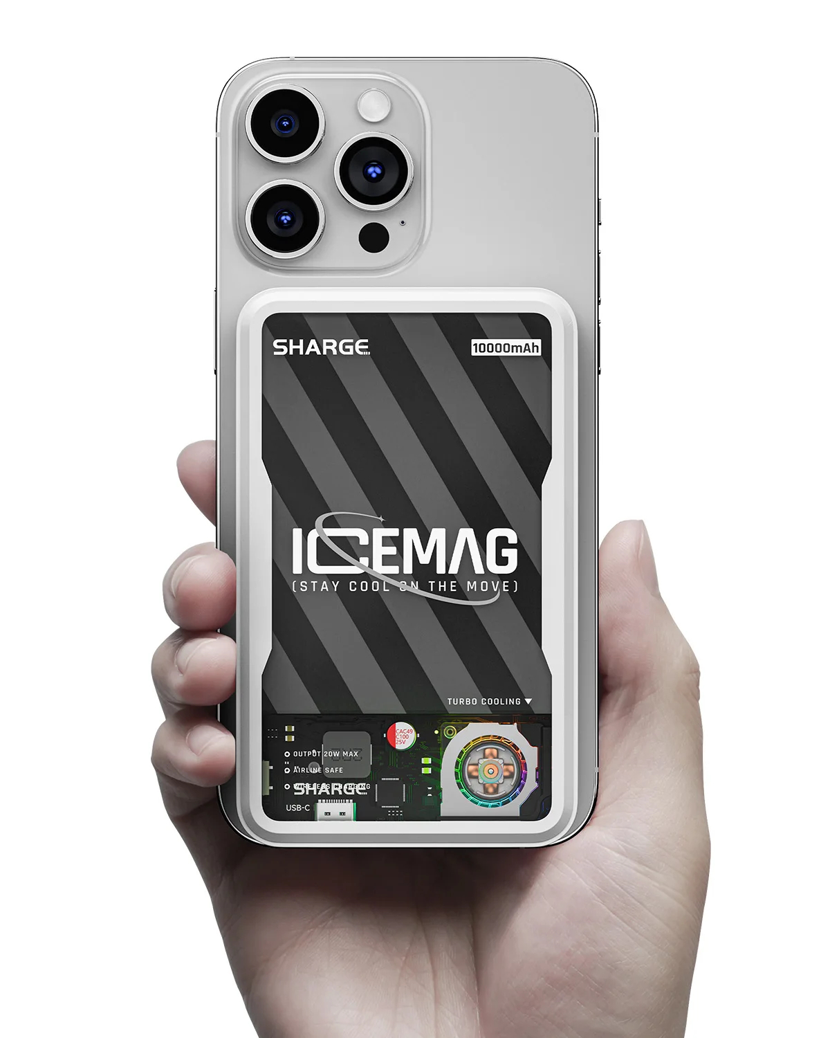 Picture of sharge ICEMAG Magnetic Power Bank, World's First 10000mAh Transparent Battery Pack with Active Cooling for Mag-Safe