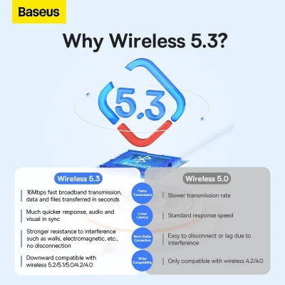 Picture of Baseus BA07 USB Bluetooth 5.3 Dongle Adapter for PC Speaker Wireless Mouse Keyboard Music Audio Receiver Transmitter Bluetooth