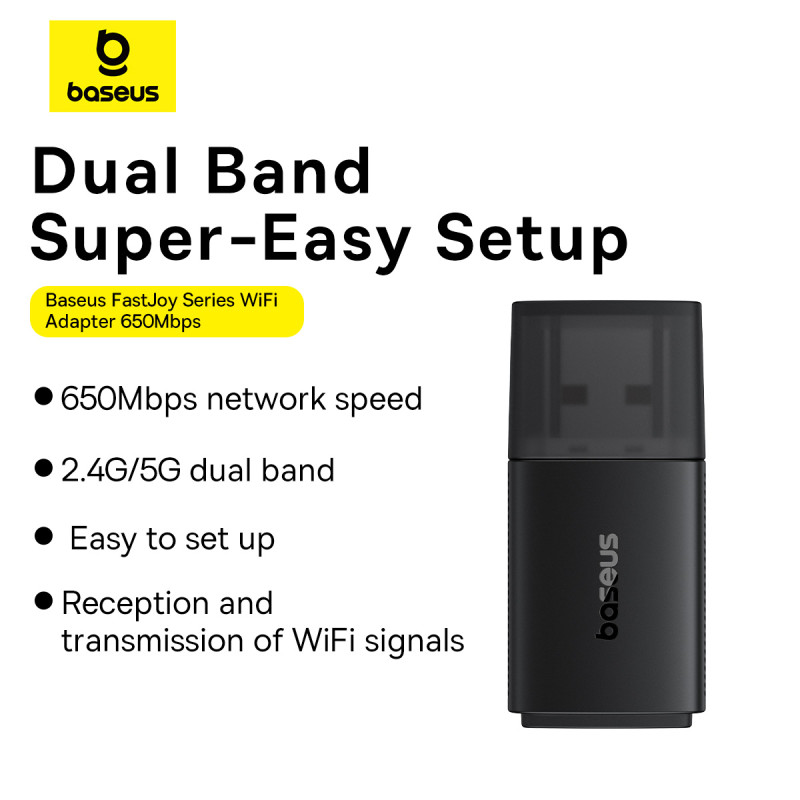 Picture of Baseus WiFi Adapter 650Mbps Dual Band FastJoy Series Cluster Black