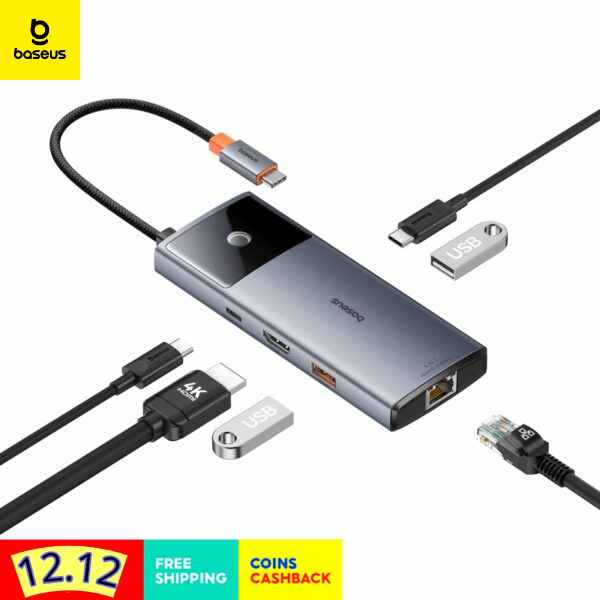 Picture of Baseus Hub Metal Gleam Series II 6 in 1 Type-C HUB HDMI 4K60HZ Rj45 Space Grey