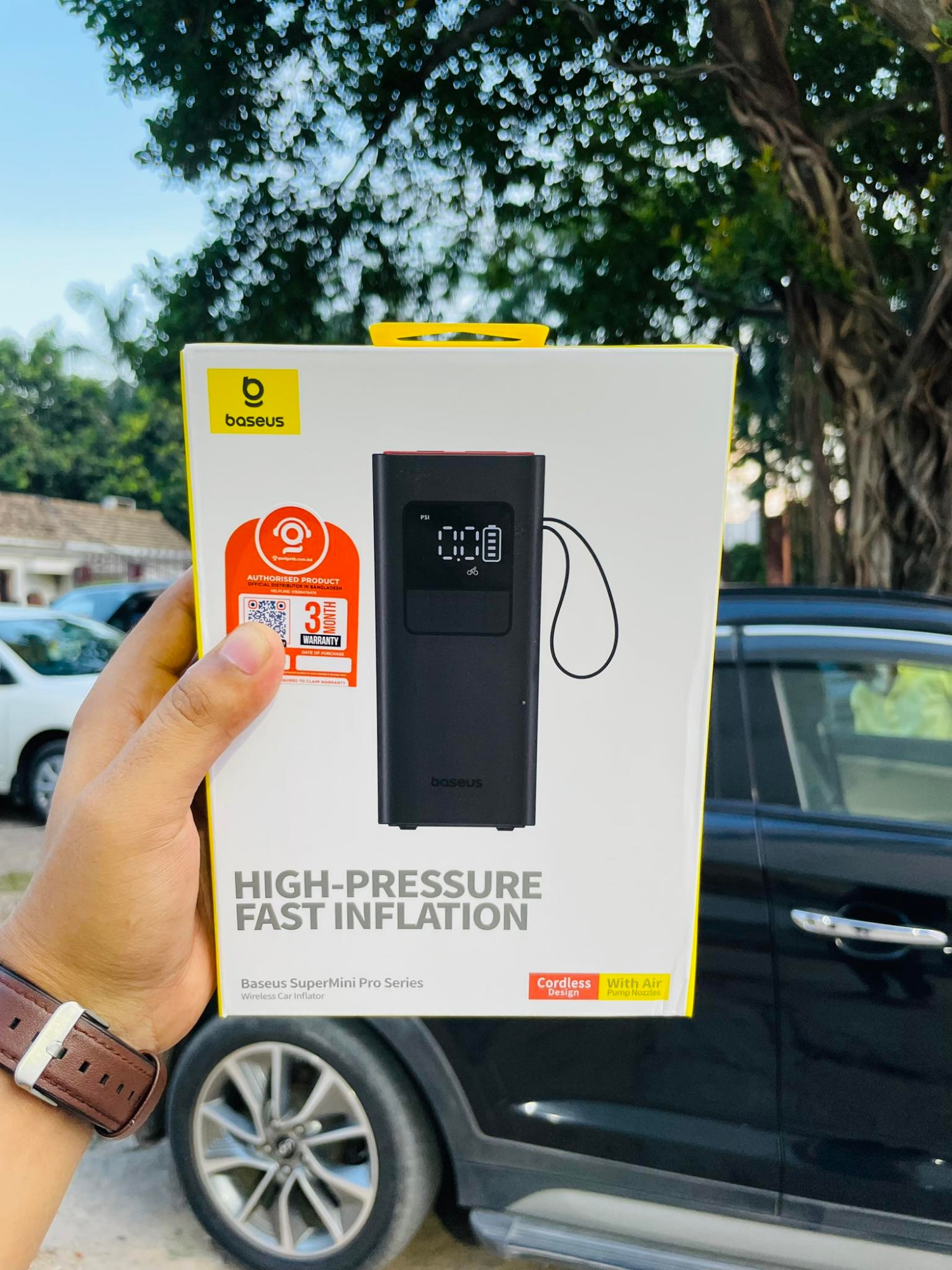 Picture of বেসিউস Inflator Super Mini Pro Series 4000mAh Wireless Car Tire Pumper Inflator Cluster Black